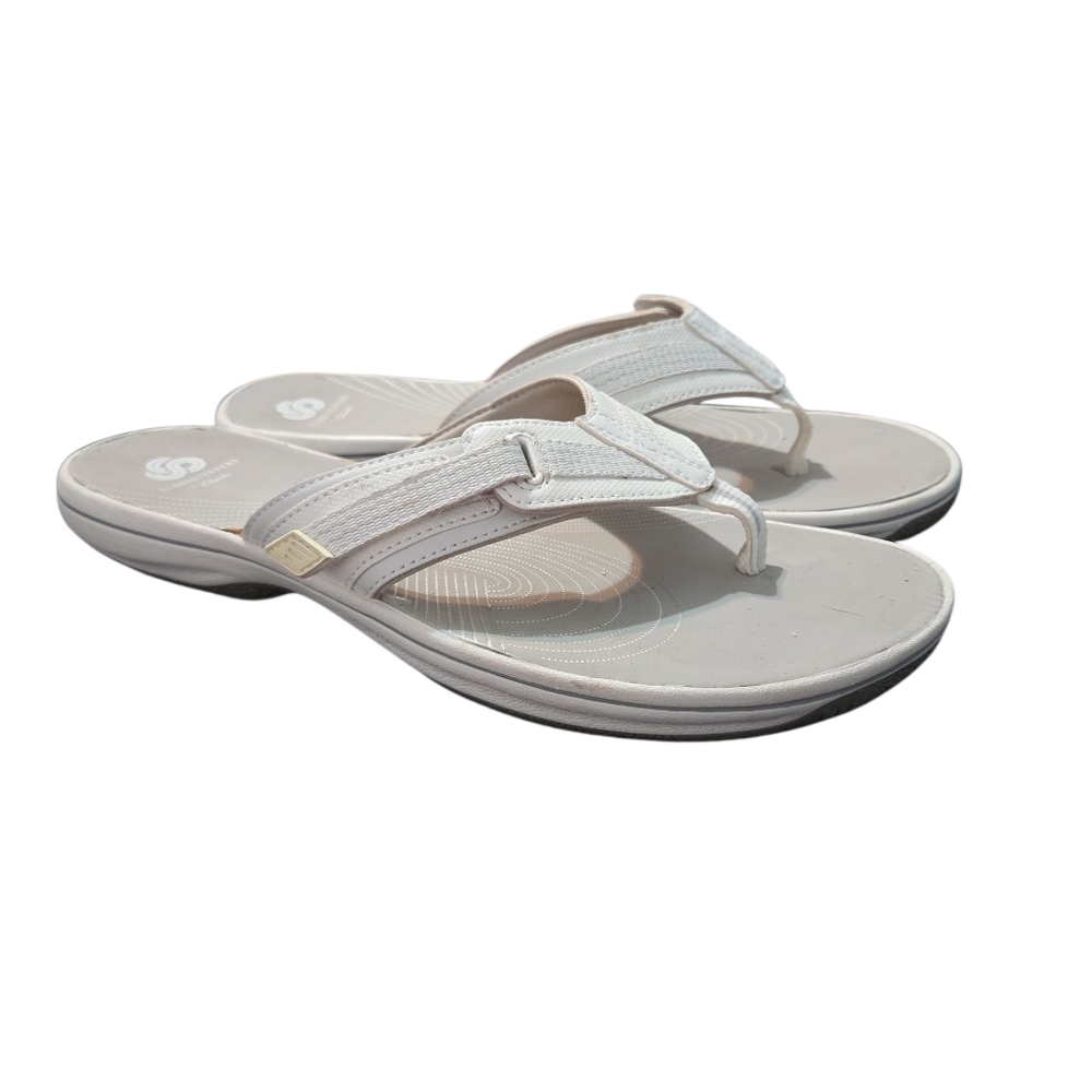 Clarks Cloudsteppers Brinkley Jazz Flip Flops Women’s White Size 10 - Picture 2 of 7